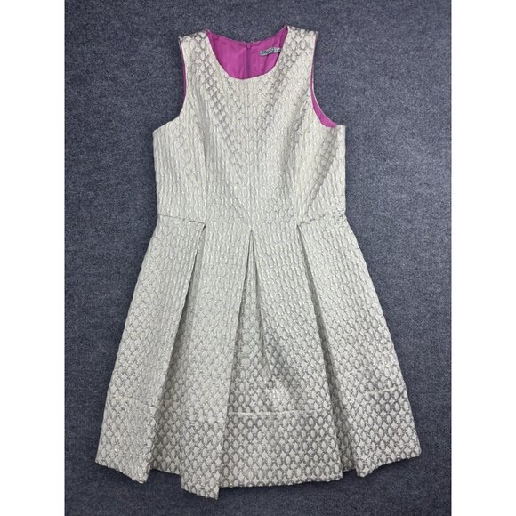 Eliza J Dress Womens 14 Cream Gold Brocade Fit Flare Sleeveless Pockets Party - Picture 1 of 8